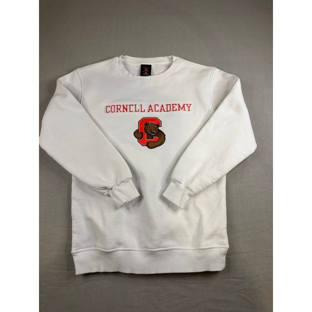 Cornell Academy White Crewneck Sweatshirt Bear Mascot Graphic XS